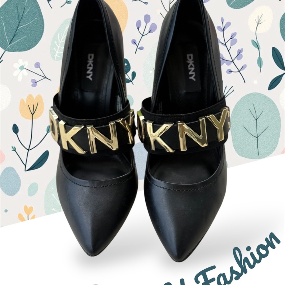 DKNY Black Heels with Gold Accents